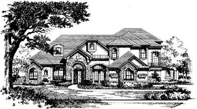 French Country house plans 28-126 - front exterior, 5,500 sq ft, 5 bed, 5 bath house plans | Monster House Plans