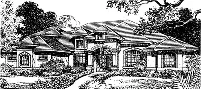 Mediterranean house plans 28-128 - front exterior, 4,735 sq ft, 4 bed, 5 bath house plans | Monster House Plans