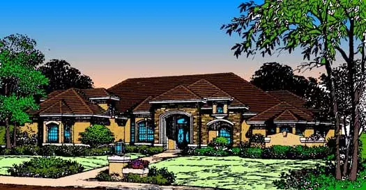 French Country house plans 28-129 - front exterior, 4,156 sq ft, 4 bed, 5 bath house plans | Monster House Plans