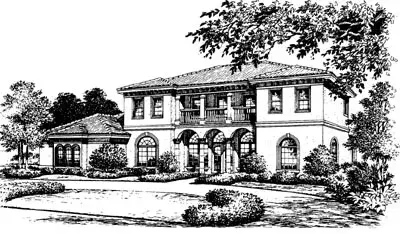Spanish house plans 28-130 - front exterior, 4,619 sq ft, 4 bed, 4 bath house plans | Monster House Plans