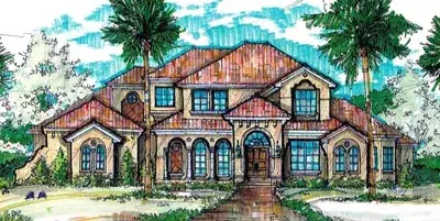 Florida house plans 28-142 - front exterior, 6,399 sq ft, 6 bed, 8 bath house plans | Monster House Plans