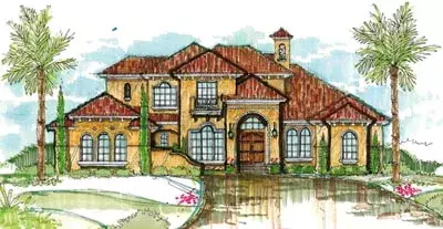 Spanish house plans 28-145 - front exterior, 5,654 sq ft, 4 bed, 5 bath house plans | Monster House Plans