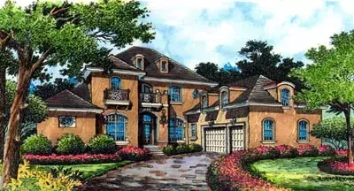 French Country house plans 28-147 - front exterior, 5,682 sq ft, 5 bed, 5 bath house plans | Monster House Plans