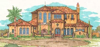 Spanish house plans 28-149 - front exterior, 6,396 sq ft, 4 bed, 3 bath house plans | Monster House Plans