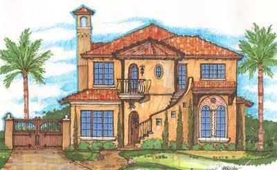Spanish house plans 28-150 - front exterior, 3,455 sq ft, 4 bed, 3 bath house plans | Monster House Plans