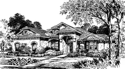 European house plans 28-152 - front exterior, 3,591 sq ft, 4 bed, 3 bath house plans | Monster House Plans