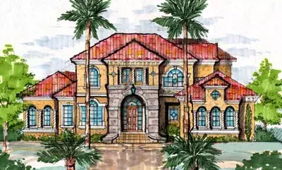 Spanish house plans 28-155 - front exterior, 5,826 sq ft, 3 bed, 3 bath house plans | Monster House Plans