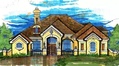 French Country house plans 28-160 - front exterior, 3,795 sq ft, 4 bed, 4 bath house plans | Monster House Plans