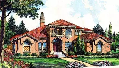 Spanish house plans 28-162 - front exterior, 6,059 sq ft, 5 bed, 4 bath house plans | Monster House Plans