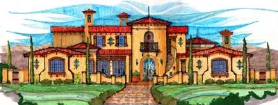 Italian house plans 28-164 - front exterior, 6,755 sq ft, 4 bed, 4 bath house plans | Monster House Plans