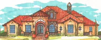 Spanish house plans 28-166 - front exterior, 5,038 sq ft, 4 bed, 4 bath house plans | Monster House Plans