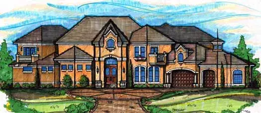 French Country house plans 28-170 - front exterior, 4,967 sq ft, 5 bed, 5 bath house plans | Monster House Plans