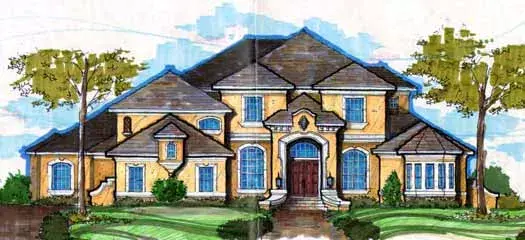 French Country house plans 28-171 - front exterior, 6,123 sq ft, 6 bed, 6 bath house plans | Monster House Plans