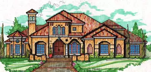 Spanish house plans 28-177 - front exterior, 4,561 sq ft, 5 bed, 4 bath house plans | Monster House Plans