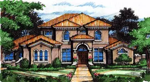 Spanish house plans 28-181 - front exterior, 5,356 sq ft, 5 bed, 5 bath house plans | Monster House Plans