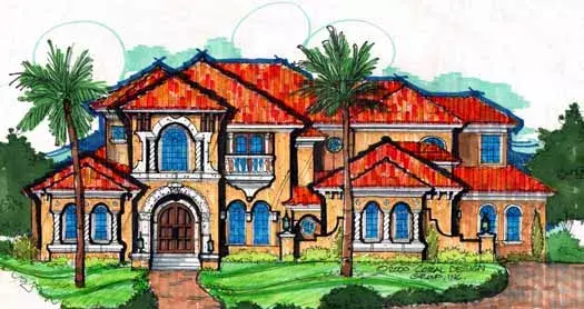 Spanish house plans 28-202 - front exterior, 6,782 sq ft, 6 bed, 5 bath house plans | Monster House Plans