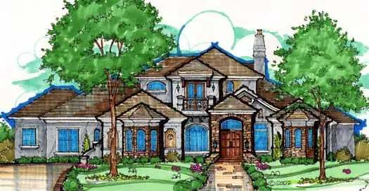 French Country house plans 28-206 - front exterior, 5,952 sq ft, 5 bed, 4 bath house plans | Monster House Plans