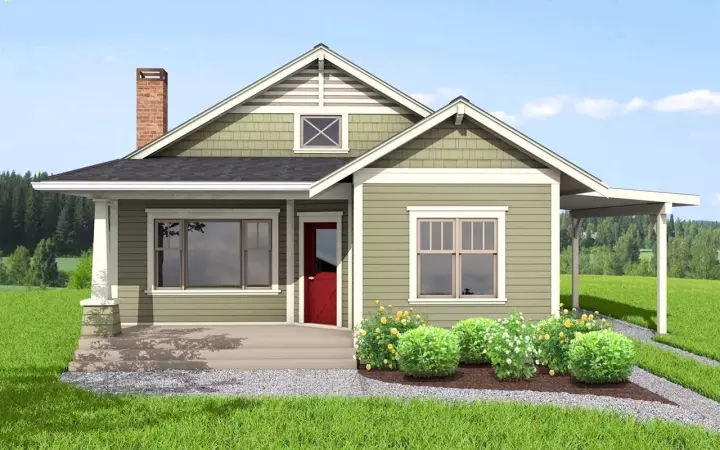 Craftsman house plans 29-105 - front exterior, 1,112 sq ft, 2 bed, 1 bath house plans | Monster House Plans