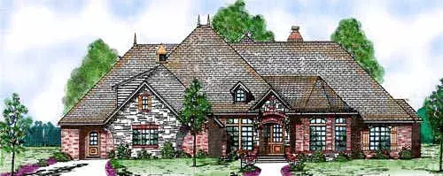 European house plans 3-214 - front exterior, 3,667 sq ft, 4 bed, 3 bath house plans | Monster House Plans