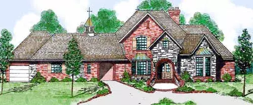 European house plans 3-221 - front exterior, 3,839 sq ft, 3 bed, 3 bath house plans | Monster House Plans
