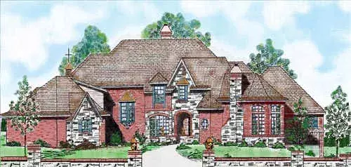 European house plans 3-231 - front exterior, 4,551 sq ft, 5 bed, 5 bath house plans | Monster House Plans