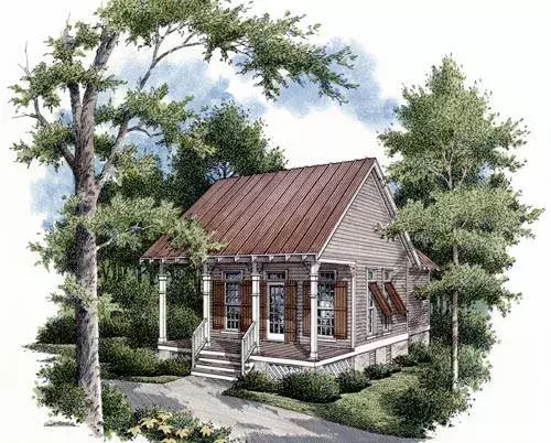 Traditional house plans 30-101 - front exterior, 569 sq ft, 1 bed, 1 bath house plans | Monster House Plans