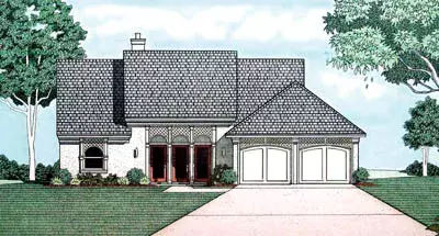 European house plans 30-162 - front exterior, 1,408 sq ft, 3 bed, 2 bath house plans | Monster House Plans