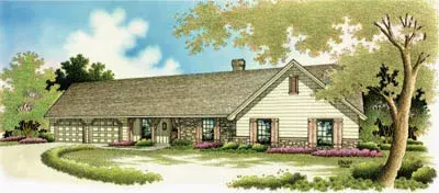 Ranch house plans 30-185 - front exterior, 1,751 sq ft, 4 bed, 2 bath house plans | Monster House Plans
