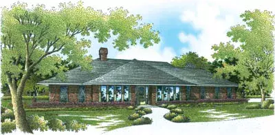 Ranch house plans 30-218 - front exterior, 2,009 sq ft, 3 bed, 2 bath house plans | Monster House Plans