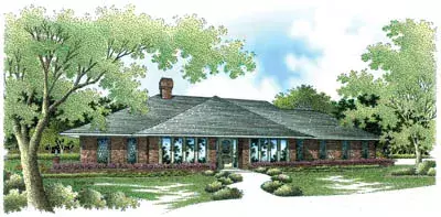 Ranch house plans 30-263 - front exterior, 2,564 sq ft, 4 bed, 4 bath house plans | Monster House Plans