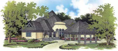 Italian house plans 30-318 - front exterior, 6,000 sq ft, 5 bed, 6 bath house plans | Monster House Plans