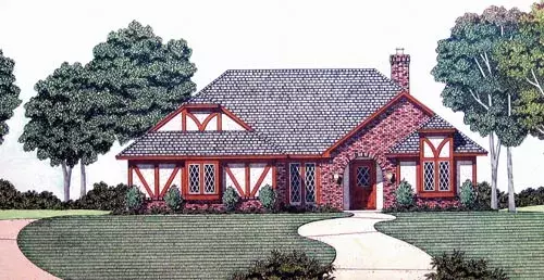 Tudor house plans 30-334 - front exterior, 1,946 sq ft, 3 bed, 2 bath house plans | Monster House Plans