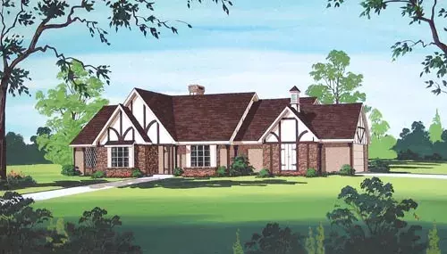 Tudor house plans 30-342 - front exterior, 2,331 sq ft, 4 bed, 2 bath house plans | Monster House Plans