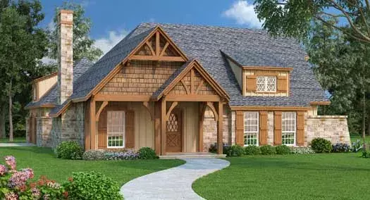 Mountain Rustic house plans 30-380 - front exterior, 1,292 sq ft, 3 bed, 2 bath house plans | Monster House Plans