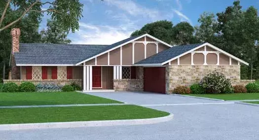 Tudor house plans 30-384 - front exterior, 1,535 sq ft, 3 bed, 2 bath house plans | Monster House Plans