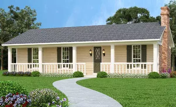 Ranch house plans 30-431 - front exterior, 1,365 sq ft, 3 bed, 2 bath house plans | Monster House Plans