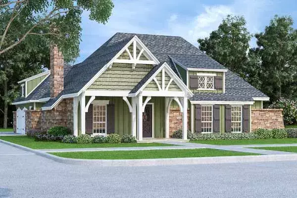 Cottage house plans 30-435 - front exterior, 1,292 sq ft, 3 bed, 2 bath house plans | Monster House Plans