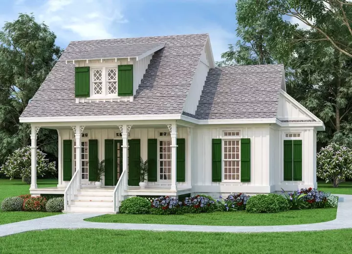 Cottage house plans 30-442 - front exterior, 1,062 sq ft, 1 bed, 1 bath house plans | Monster House Plans