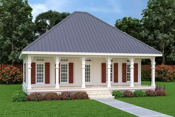 Country house plans 30-446 - front exterior, 960 sq ft, 1 bed, 1 bath house plans | Monster House Plans