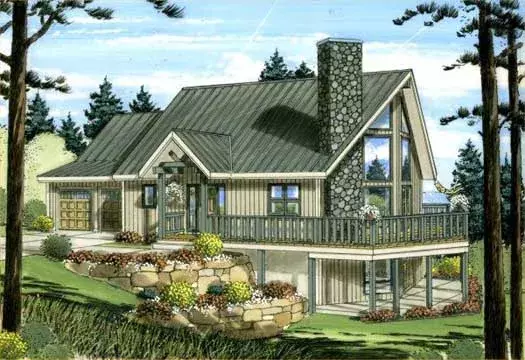 Mountain Rustic house plans 32-117 - front exterior, 1,489 sq ft, 2 bed, 2 bath house plans | Monster House Plans