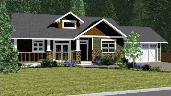 Craftsman house plans 32-127 - front exterior, 1,497 sq ft, 2 bed, 2 bath house plans | Monster House Plans