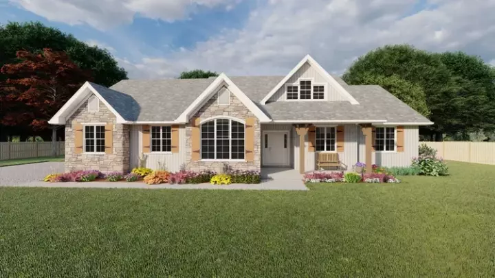 Ranch house plans 32-153 - front exterior, 2,093 sq ft, 4 bed, 2 bath house plans | Monster House Plans