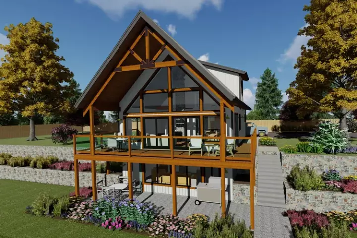 Contemporary house plans 32-162 - front exterior, 1,037 sq ft, 2 bed, 2 bath house plans | Monster House Plans
