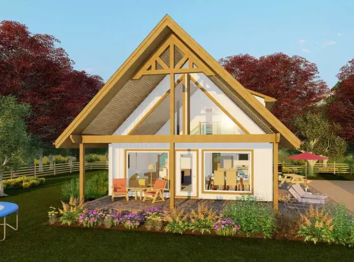 Contemporary house plans 32-165 - front exterior, 1,252 sq ft, 2 bed, 2 bath house plans | Monster House Plans