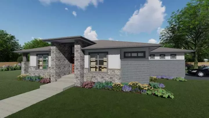 Modern house plans 32-170 - front exterior, 2,056 sq ft, 3 bed, 2 bath house plans | Monster House Plans