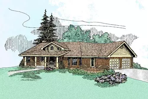 Traditional house plans 33-220 - front exterior, 1,558 sq ft, 2 bed, 2 bath house plans | Monster House Plans