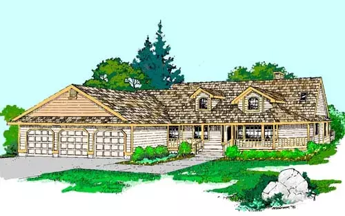 Ranch house plans 33-270 - front exterior, 2,562 sq ft, 3 bed, 2 bath house plans | Monster House Plans