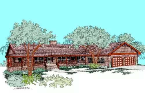 Ranch house plans 33-367 - front exterior, 3,250 sq ft, 3 bed, 3 bath house plans | Monster House Plans
