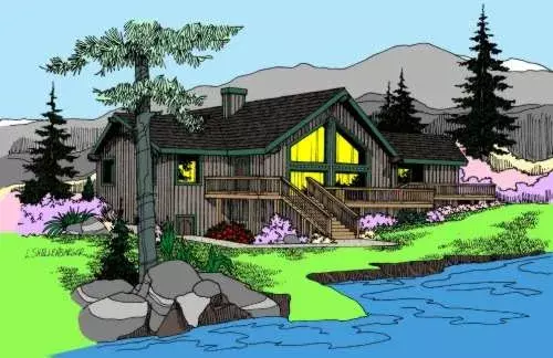 Contemporary house plans 33-397 - front exterior, 1,580 sq ft, 2 bed, 2 bath house plans | Monster House Plans