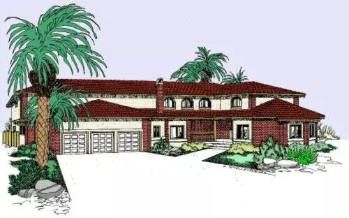 Southwest house plans 33-482 - front exterior, 3,249 sq ft, 4 bed, 2 bath house plans | Monster House Plans
